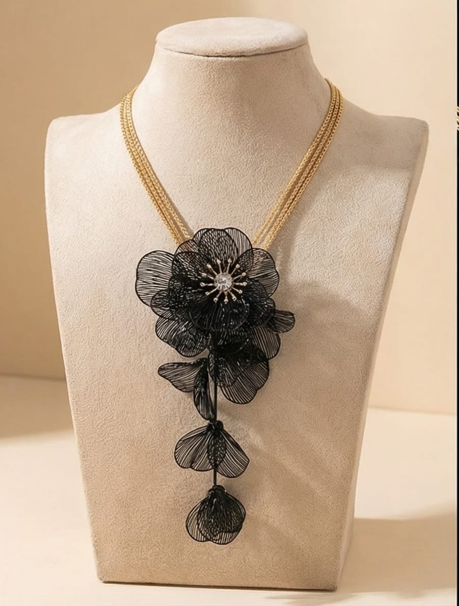 Noir Bloom Floral Statement Jewelry Set