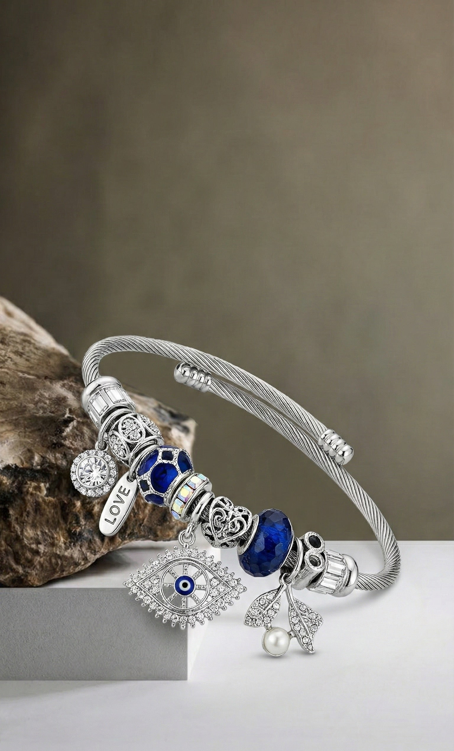 Midnight Aura – Blue Crystal Evil Eye Charm Bracelet