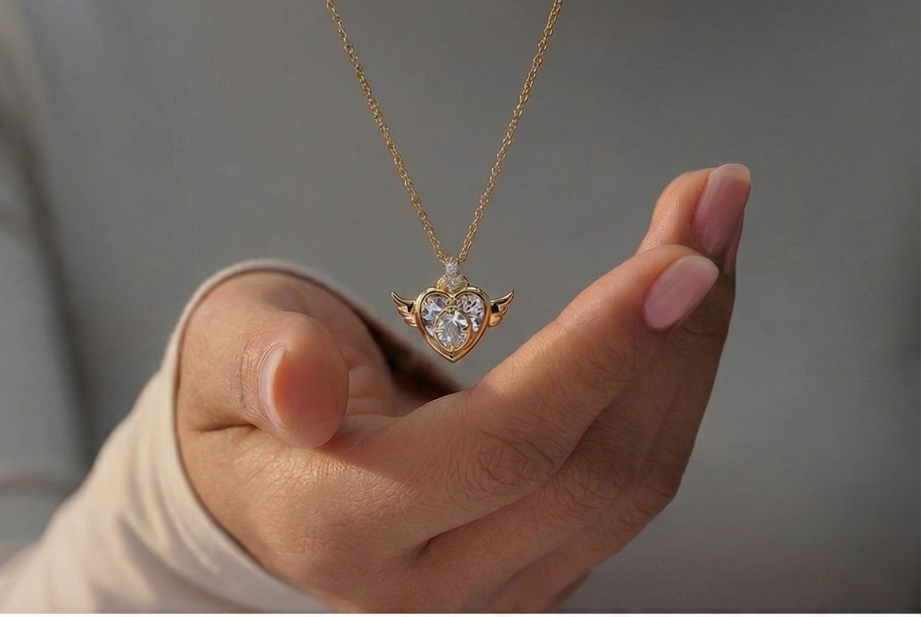 Angelic Heart Wing Pendant Necklace