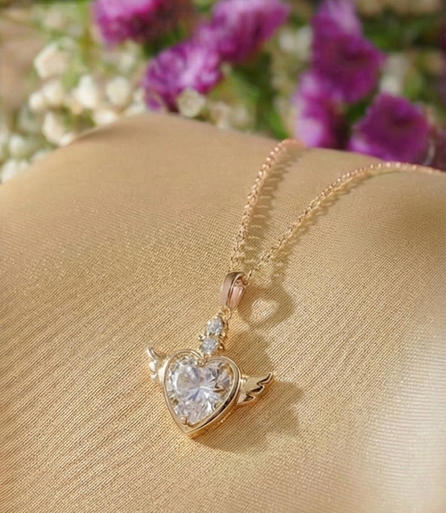 Angelic Heart Wing Pendant Necklace