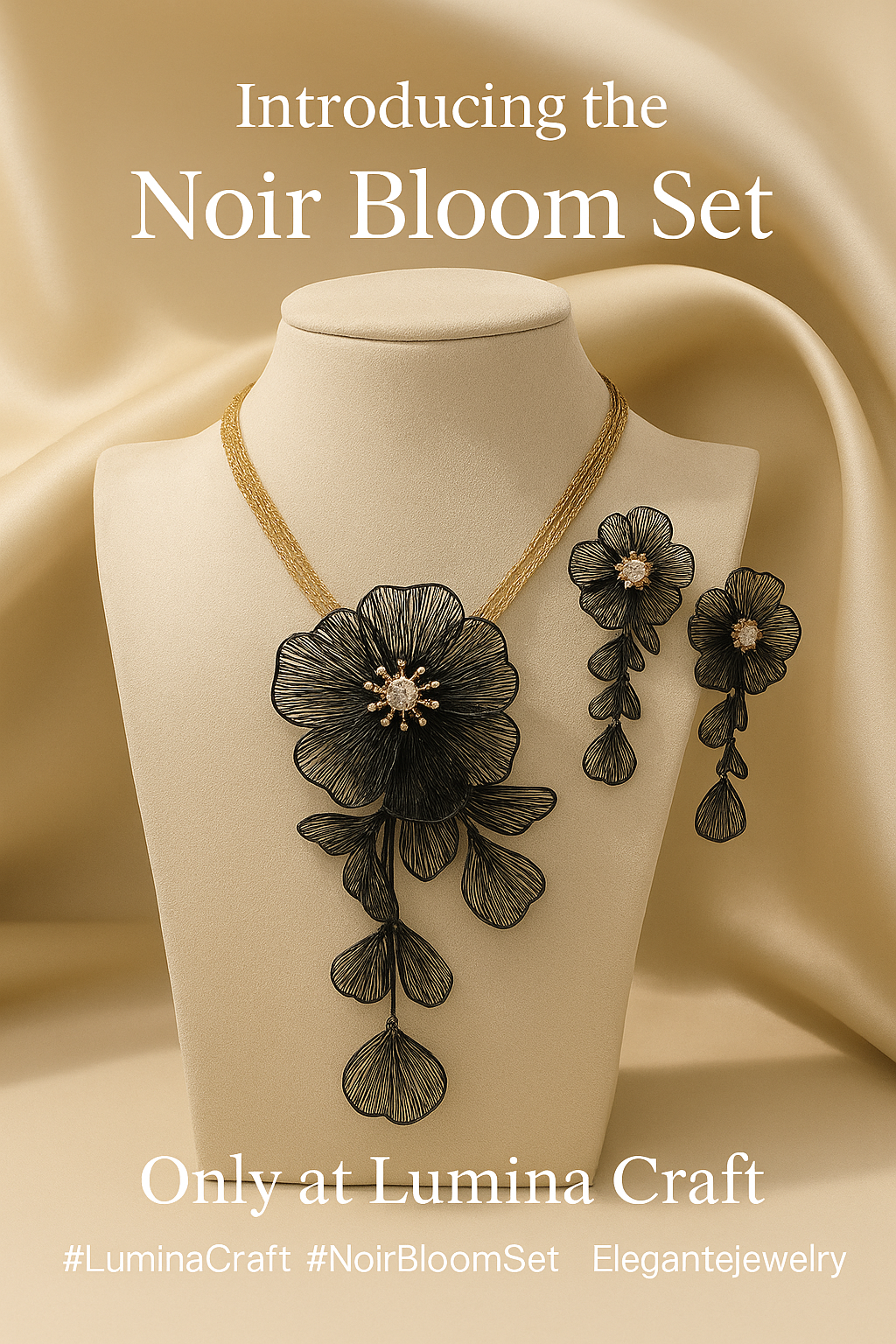 Noir Bloom Floral Statement Jewelry Set