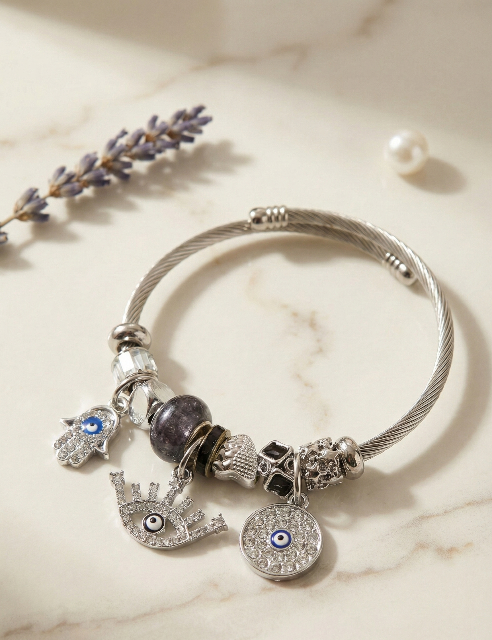 Evil Eye Aura Charm Bracelet – Stainless Steel